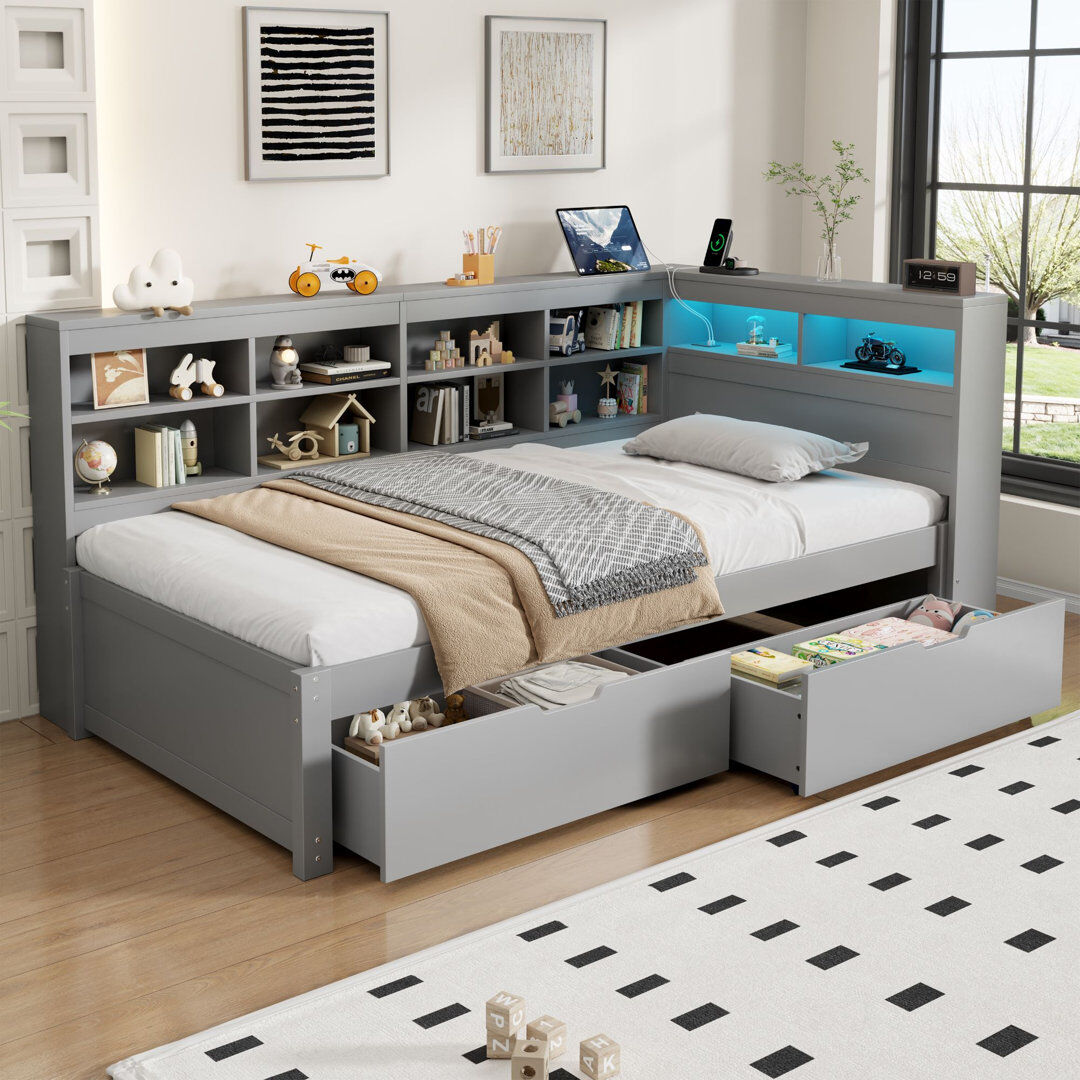 Ivy Bronx Drawers Bed Gray Single