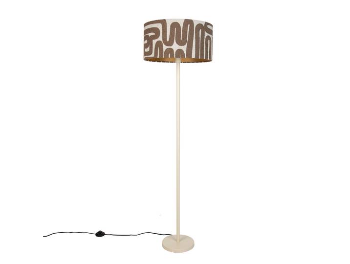 Qazqa Lampadaire Japandi Beige Avec Abat-jour Rayé Marron Et