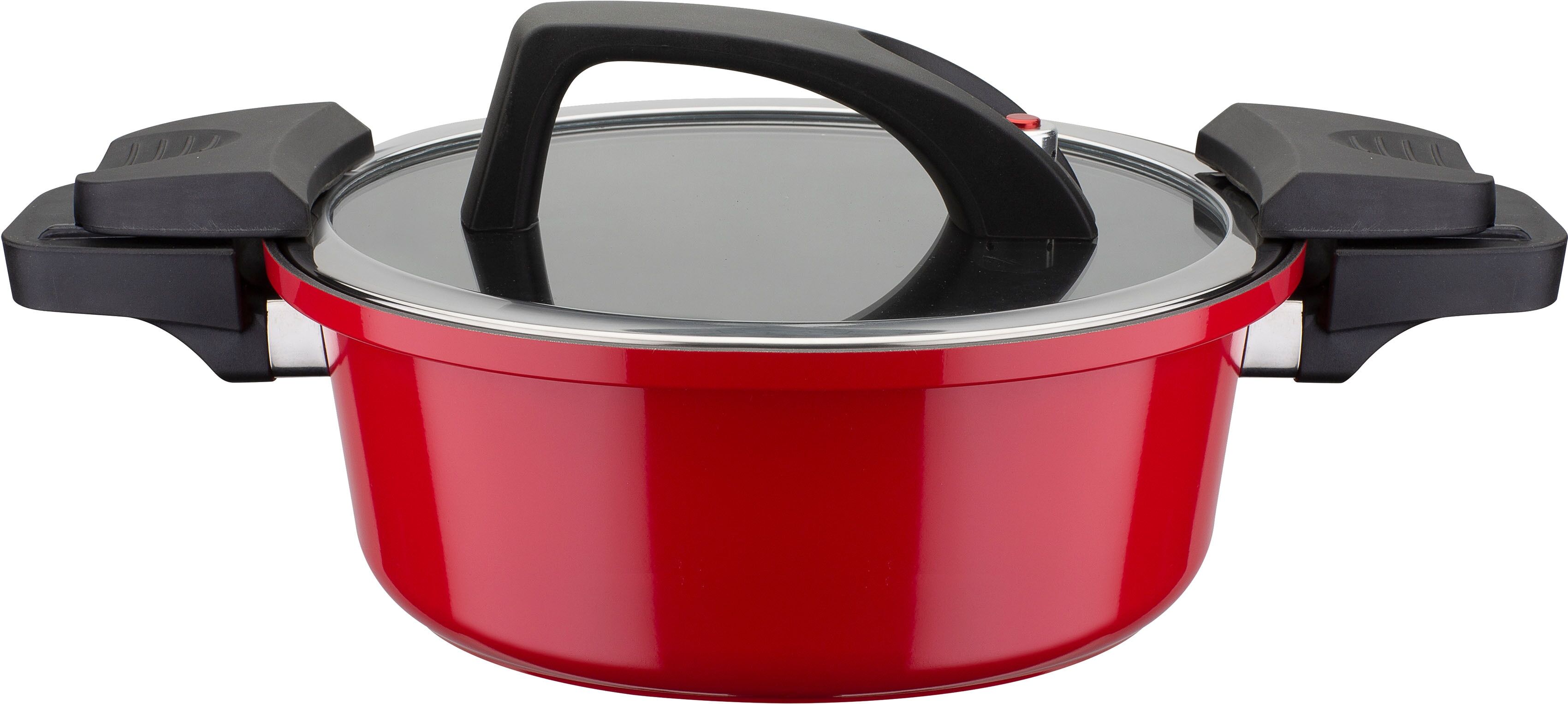 Dampfgartopf GSW "Gourmet", rot, H:10cm Ø:24cm, Töpfe, Dampfgartopf, Dampfkochtopf mit Ventil zum Druckausgleich kein Überdruck, Induktion