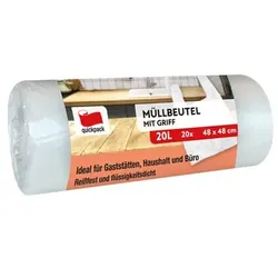 Müllbeutel Quickpack mit Tragegriff 20 L 8 my, 40 Stück/Ro. HDPE Material, 500 x 510 + 150 mm