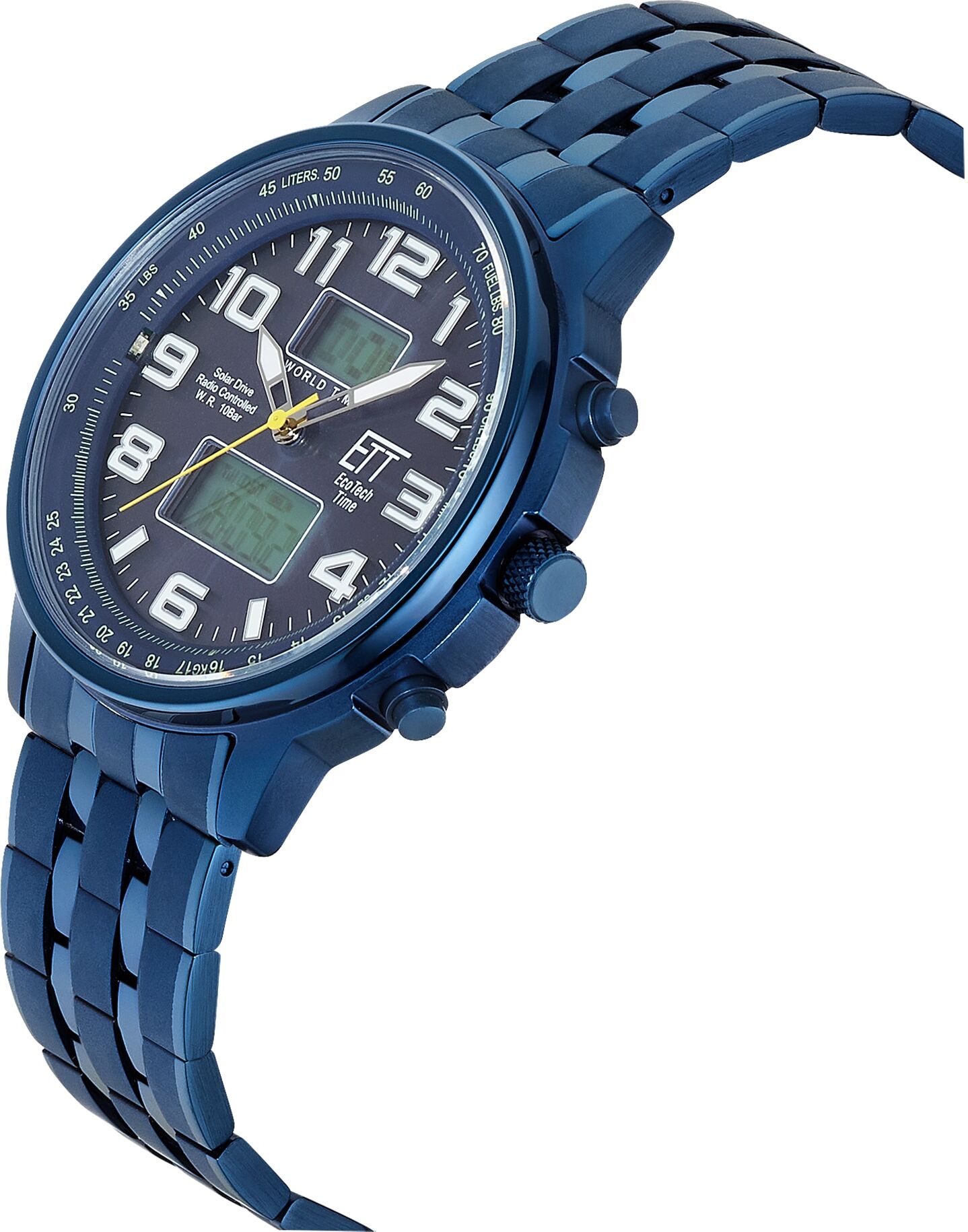 Funkchronograph ETT "Hunter", blau (blau, blau, weiß, blau), Armbanduhren, Herren, blau, Funkchronograph, Armbanduhr, Solar, Herrenuhr, Edelstahlarmband, analog, digital