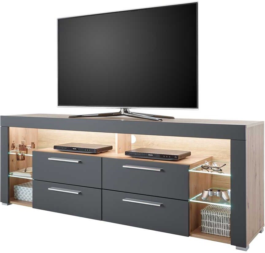 Pharao24.de TV Möbel in Grau und Asteiche Optik mit