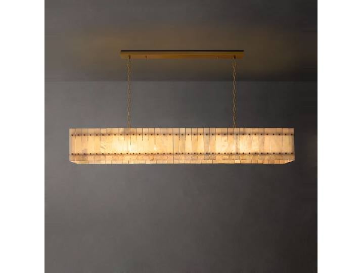 Lustre LED rectangulaire en marbre naturel américain 2026, luminaire suspendu en albâtre pour salle à manger