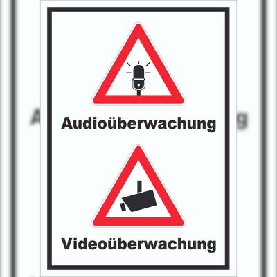 HB-Druck Achtung Audio- und Videoüberwachung Schild hochkant A4 (210x297mm)