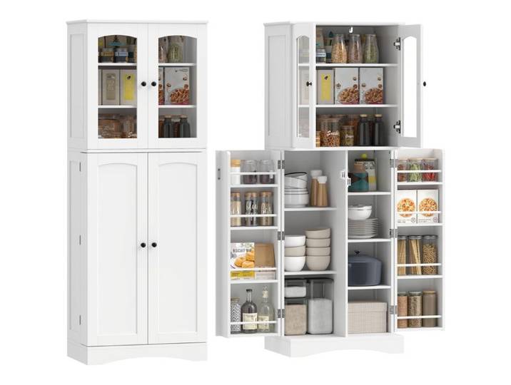 Buffet de Cuisine Armoire de Rangement avec 4 Portes et 10 Étagères 4 Étagères Réglables Blanc