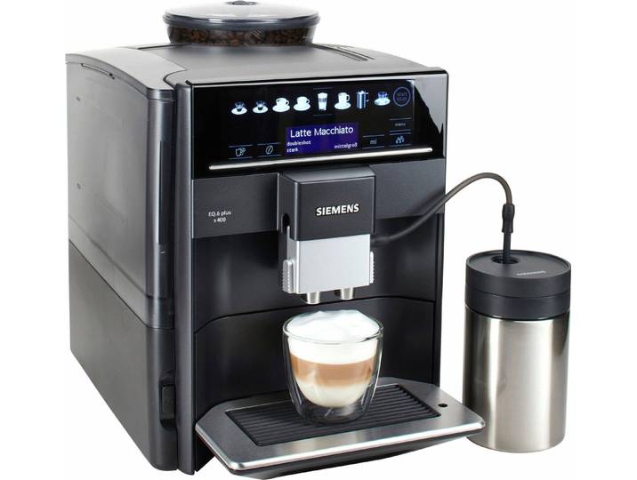SIEMENS Kaffeevollautomat EQ6 plus s400 TE654509DE, Doppeltassenfunktion, Keramikmahlwerk, viele Kaffeespezialitäten, automatische Dampfreinigung, saphirschwarz