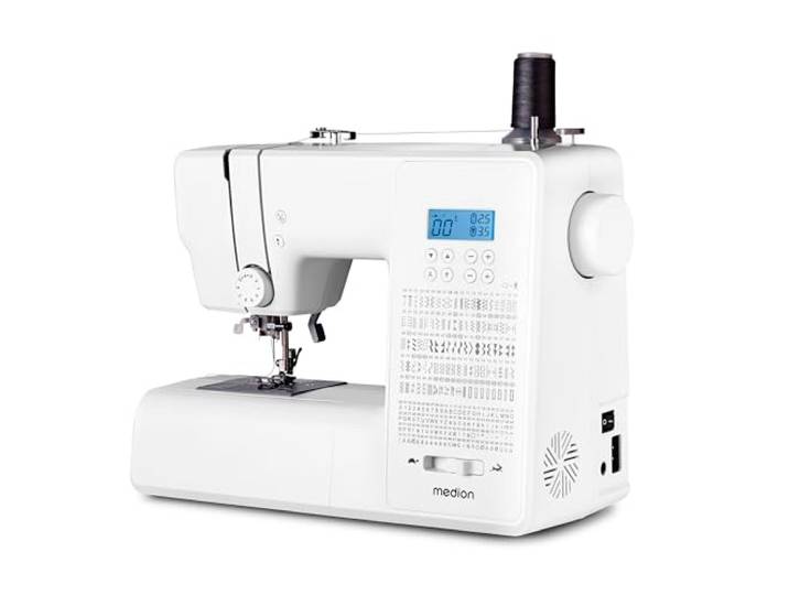 MEDION Digitale Nähmaschine SD36 (36 Watt, einstellbare Stichlänge und Stichbreite, 270 Stichmuster, LED Nählicht, automatischer Einfädler, Fußpedal, Rückwärtstaste, Fadenschneider, MD11881) weiß