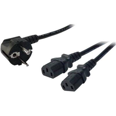 LogiLink Strom Anschlusskabel [1x Schutzkontakt-Winkelstecker - 2x Kaltgeräte-Stecker C13] 1.70 m Schwarz