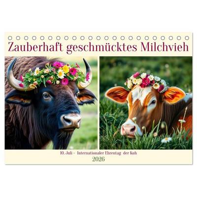 Zauberhaft geschmücktes Milchvieh (Tischkalender 2026 DIN A5 quer), CALVENDO Monatskalender