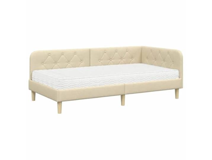 PUGYNBK Eckbettgestell Creme, 90 x 200 cm, Stoff Fester Lattenrost, Schaumstoffmatratze, atmungsaktives Polyester, platzsparendes L-Design