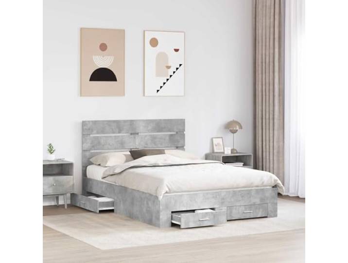 KTHLBRH Bett mit Schubladen, Zementgrau, 140 x 200 cm Technisches Holz, inklusive Kopfteil, modernes Design, einfache Wartung