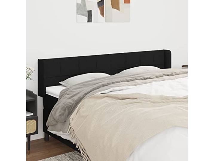 KTHLBRH Kopfteil aus schwarzem Ohr, 183 x 16 x 78/88 cm, aus Stoff mit Beinen aus Massivholz, Lärchenholz, höhenverstellbar, zur Unterstützung des Rückens, exzellentes und elegantes Design für
