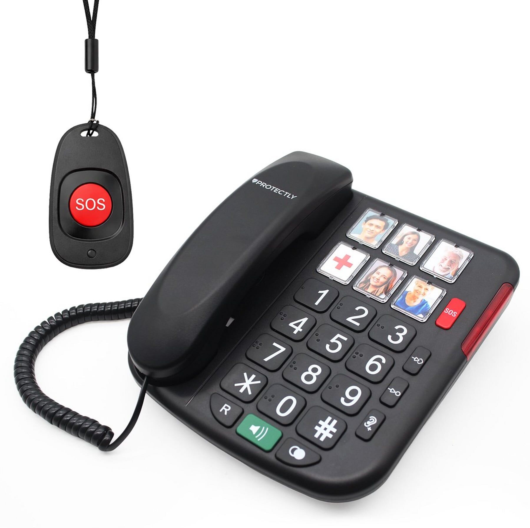 Protectly Senioren-Festnetztelefon mit SOS-Anhänger und großen Fototasten