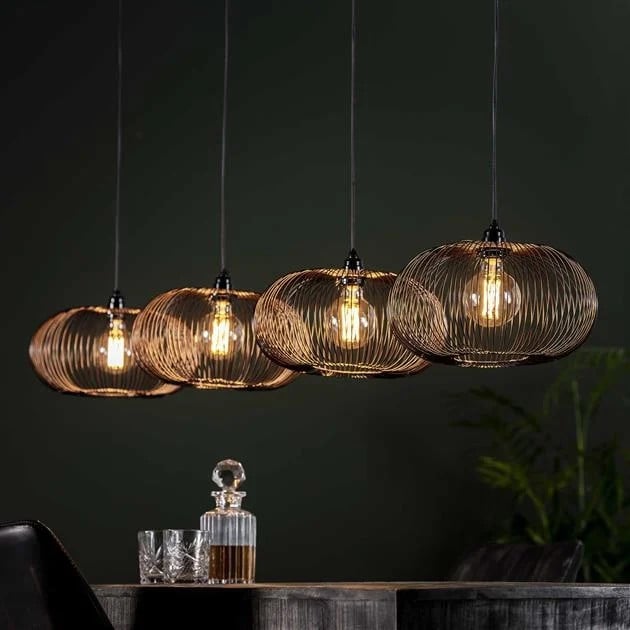 WoonStijl Hanglamp 4x Ø35 cm Disk Wire Copper Twist in Koper en Zwart Nikkel