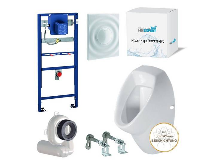 Grohe Urinal Grohe Rapid SL + Marken Urinal + Siphon Komplett-Set, Sanitärkeramik, 1-Mengen-Spülung, Abgang hinten, (Spar-Set, Komplettset)