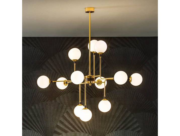 Suspension Galassia, couleur or, à 12 lampes, Ø 120 cm - Stilnovo - Salon / séjour - Design - Laiton - Multi-ampoules