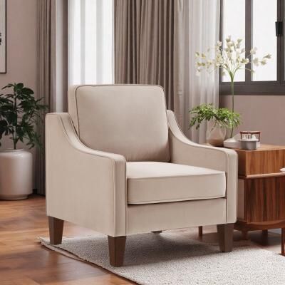 "29"" Velvet Modern Armchair with Wooden Legs and Scooped Armrests and High-Density Foam Cushion"