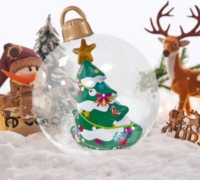Inspired Finds 60cm Giant Inflatable Christmas Ball Outdoor Yard Ornament Weatherproof PVC Holiday Decor christmas Tree Print