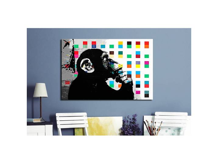 Wandbild The Thinker Monkey Holzwerkstoff & Textil Multicolor 120 x 80cm