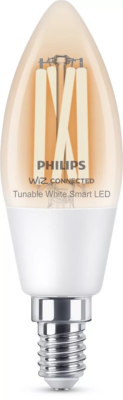 Philips LED Intelligentes Leuchtmittel 113 mm Weiß Smart LED Kerzenform klar 4,9 W C35 E14 (Transparent/Weiß) 8719514372061
