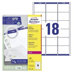 Avery Dennison, Etiketten, Etiketten Zweckform ultragrip L7161, 63,5x46,6 mm, weiss, Pk. 1800 Stk.