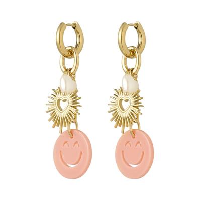 Paar Ohrhänger ADELIA´S "Ohrringe Ohrhänger mit Sonnen- und Smileyanhängern aus Edelstahl", Damen, Gr. Damen, rosa, Ohrringe, Modeschmuck, trendig mit Sonnen- und Smileyanhängern