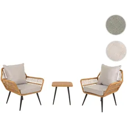 Poly-Rattan Garnitur HWC-N34, Balkon-Set Gartengarnitur Sitzgruppe Stuhl Beistelltisch ~ hellgrau