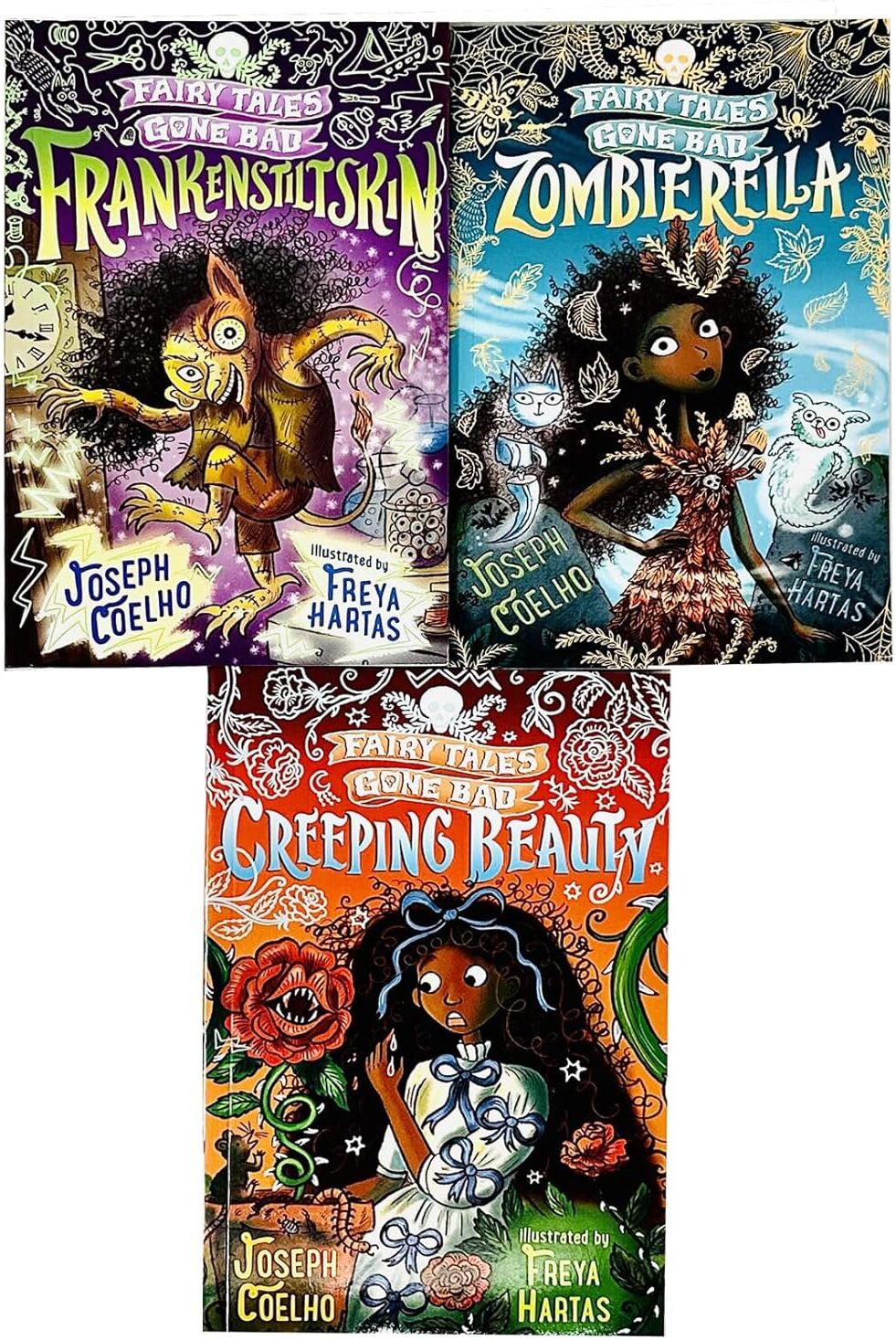 Walker Books Fairy Tales Gone Bad 3 Book Collection Set by Joseph Coelho (Zombierella, Frankenstiltskin, Creeping Beauty) - Paperback - Ages 7-9 - Dark Fairy Tale