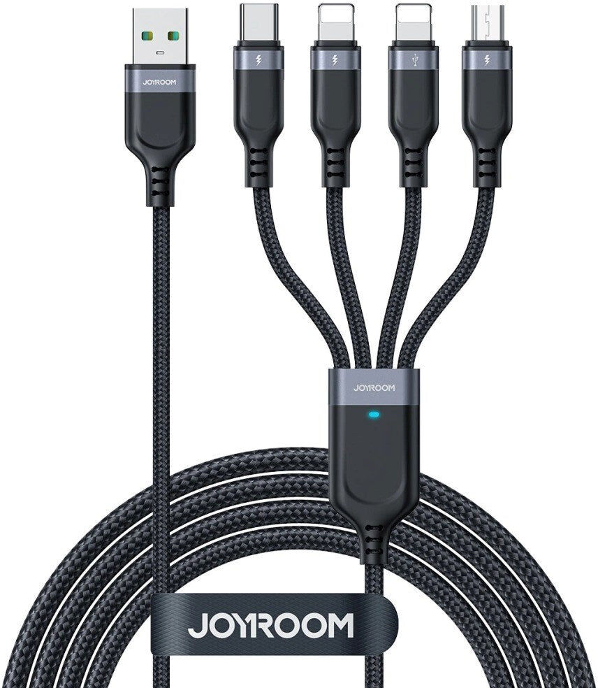 Joyroom 4-i-1 Nylon USB-C / 2 stk Lightning / Micro USB Kabel - 1.2m - Sort