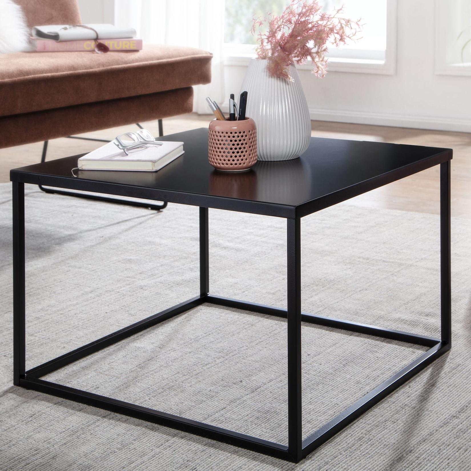 Couchtisch Quadratisch 60cm Schwarz Metall Design Wohnzimmertisch Beistelltisch