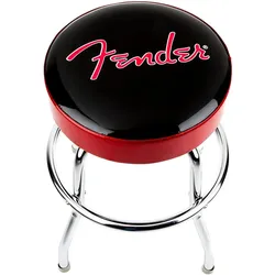 Fender, Barhocker, Red Sparkle Logo Barstool 24 zwart-rood-chroom gitaarkruk (61 cm)