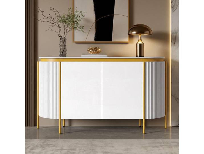 NuvlaGu - Buffet 140 x 38 x 80 cm avec 4 portes élégant et raffiné idéal pour le salon la cuisine ou la salle à manger - Blanc