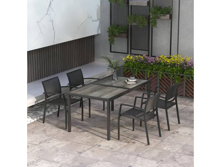 Outsunny Ensemble Jardin 1 Table 4 Chaises Gris 150x87x72 cm