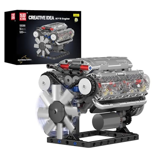 Mould King 10088 Technic V-8 Motor bouwstenen model, 535 onderdelen, Grijs