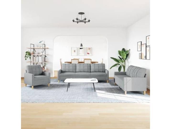 KTHLBRH Sofa-Set, 3-teilig, hellgrau, Stoff Gestell aus robustem Metall, Füllung aus Schaumstoff, 1 Sofa + 2-Sitzer + 3-Sitzer