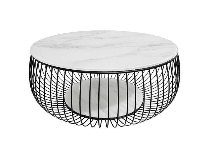 Novel Couchtisch, Schwarz, Weiß, Metall, Glas, Marmoroptik, rund, rund, 86x35x86 cm, Wohnzimmer, Wohnzimmertische, Couchtische, Couchtische Glas
