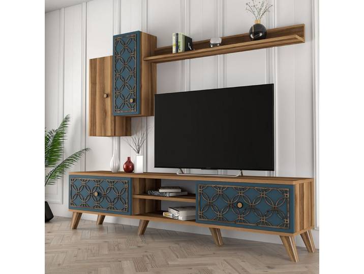 Ensemble Mural Vanzago Dmora en Bois Mélaminé Noyer Marron