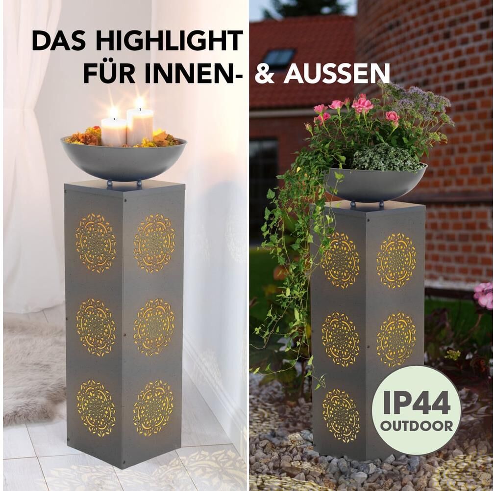 Dekosäule EASYMAXX "Mandala, Aufbauset", grau, Stahl, Dekofiguren, Dekosäule, Dekosäule in Beton-Optik mit Pflanzschale grau Einheitsgröße