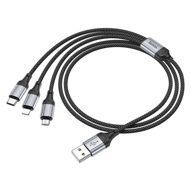 Hoco Cable cable 3in1 USB A to Lightning / Micro USB / Type C 2,4A X102 1 m black (1 m) (6942007608794)
