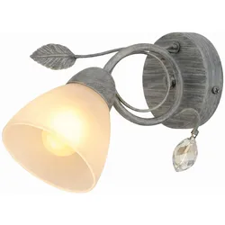 Landhaus Stil Wand Beleuchtung Lampe Leuchte grau antik Blätter Strahler Glas weiß TRIO 200700161
