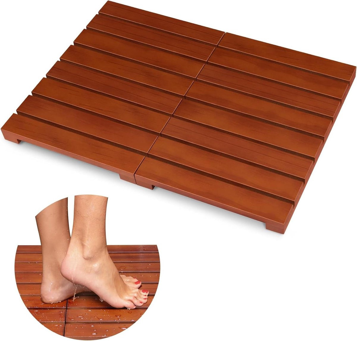 Houten Douchemat Roodbruin - Opvouwbare Badkamer Vloermat - 58,9 cm