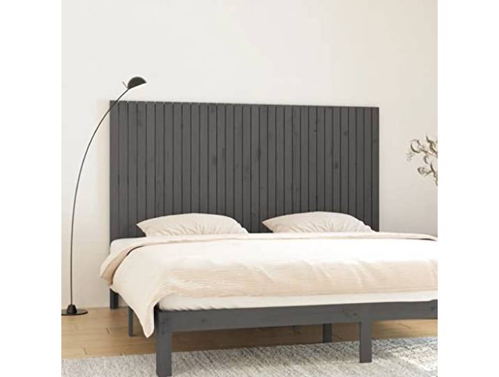 Holzbett Kopfteil aus massivem Kiefernholz, grau, 204x3x110 cm, Wandmontage bietet hervorragende Rückenstütze beim Lesen oder Fernsehen.