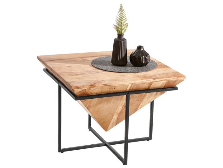 Landscape Couchtisch, Natur, Schwarz, Holz, Metall, Akazie, teilmassiv, quadratisch, eckig, 60x45x60 cm, Wohnzimmer, Wohnzimmertische, Couchtische, Couchtische Metall