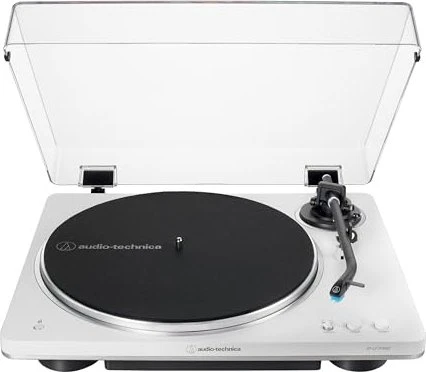Audio Technica AT-LP70XBTWS Integrierter Phono-Vorverstärker, Bluetooth, Vollautomat, Riemenantrieb weiß/silber,