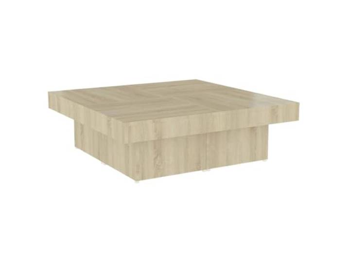 KUTYWEXFM Couchtisch Sonoma-Eiche 90x90x28 cm Holzwerkstoff Flacher Sofatisch fuer Wohnzimmer und Buero, vierteilige Platte fuer Getraenke und Dekoartikel, pflegeleichte Flaeche.