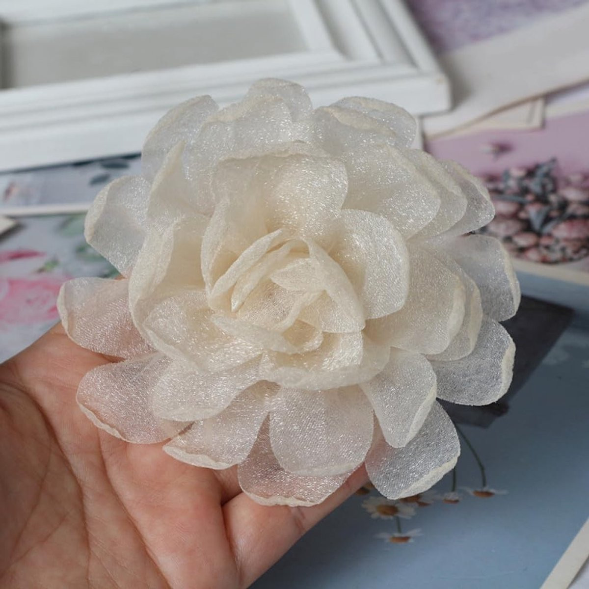 Set van 5 Chiffon Rozen Kunstbloemen - Beige