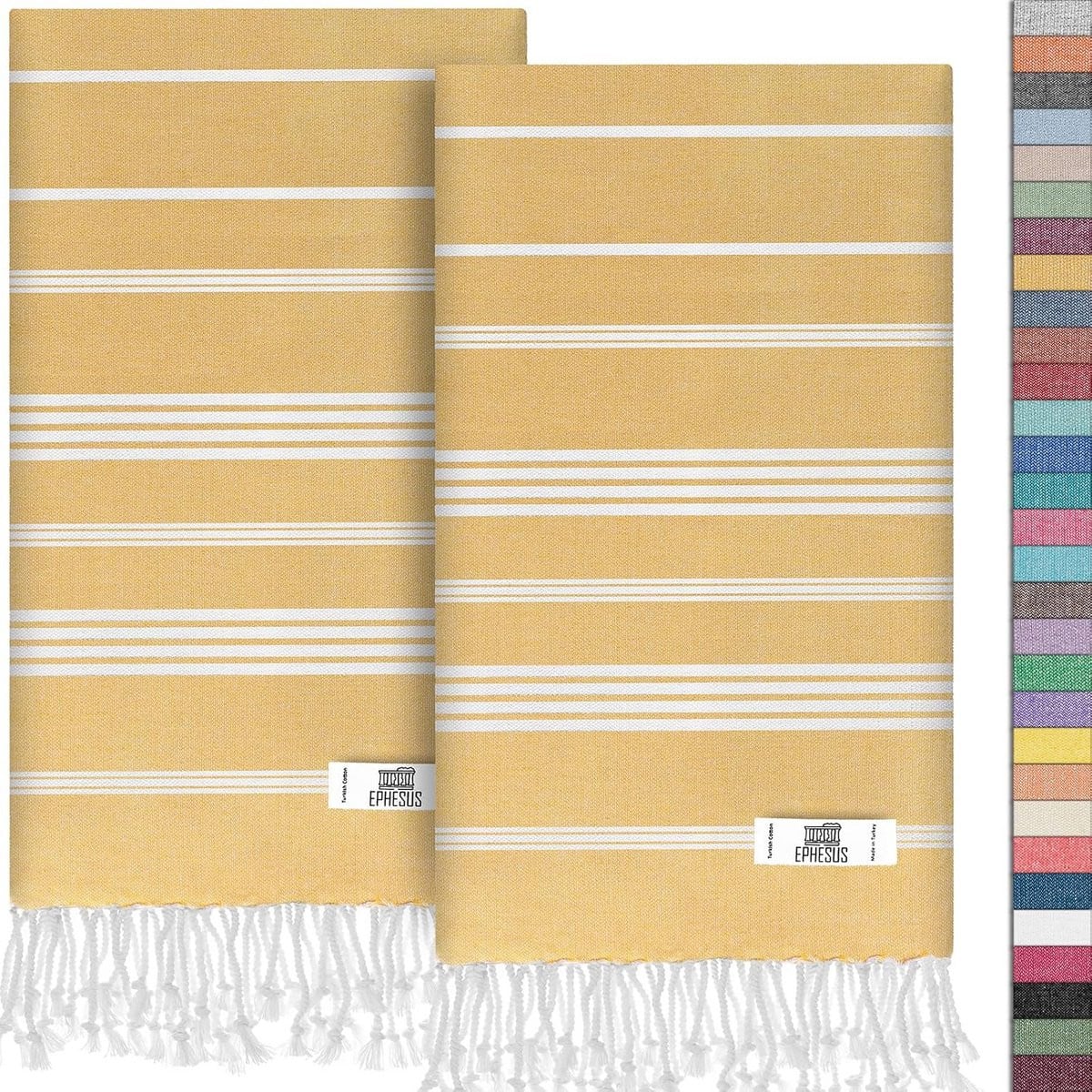 Set van 6 Turkse katoenen handdoeken voor badkamer en keuken, Mosterdgeel, B: 45 cm, L: 76 cm
