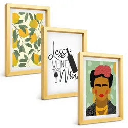 BILDER SET 3er Set - 20x30 cm Goldrahmen - Zitronenweinporträt von Frida