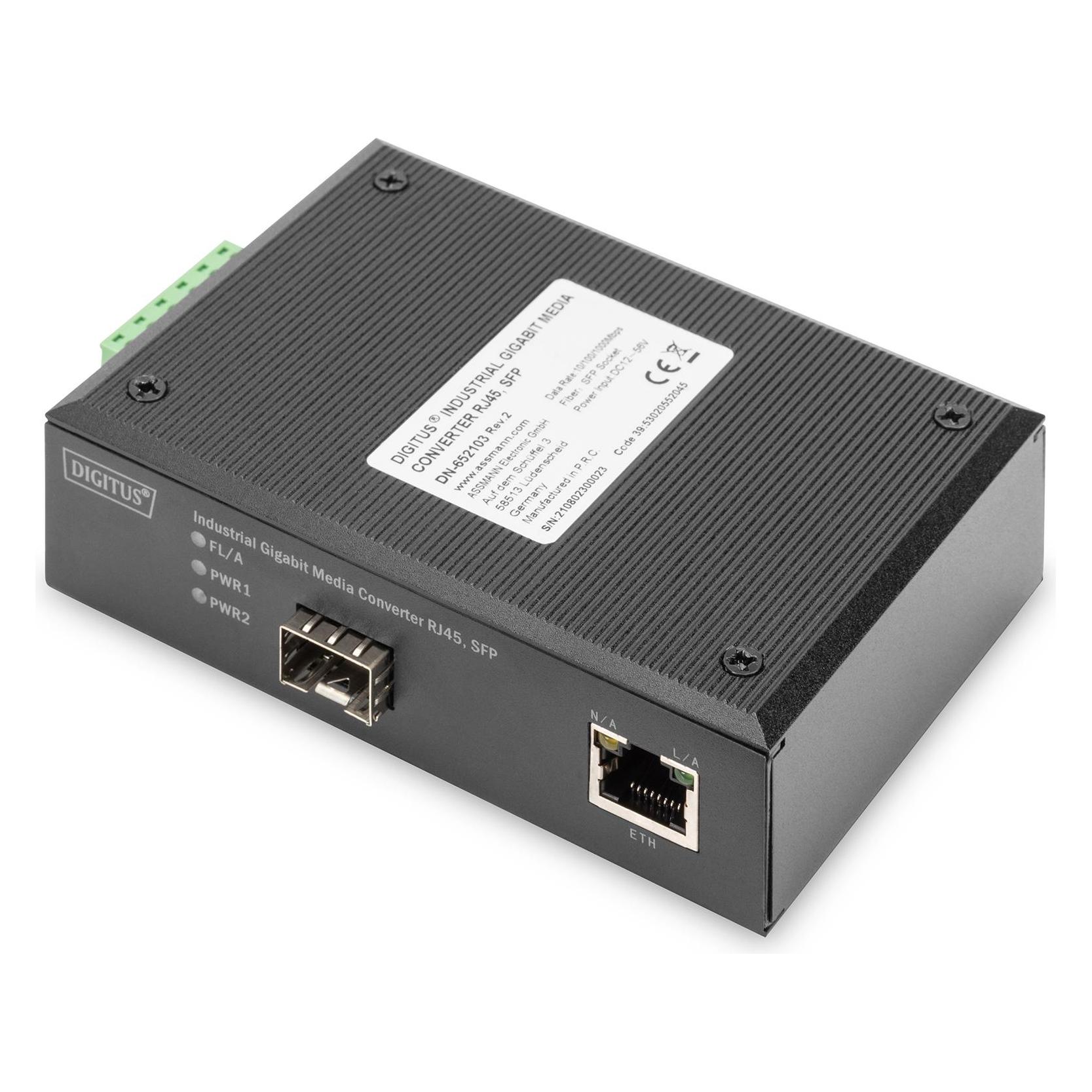 Digitus Industriellerl Gigabit Medien Konverter 10/100/1000BaseT zu 1000Base-X SFP Reichweite bis zu 80km (DN-652103)