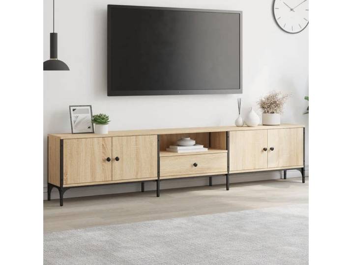 Meuble TV à Tiroir Armoire de Télévision avec Pieds et Portes Meuble Télé avec Rangement Salon Industriel Chêne 838989